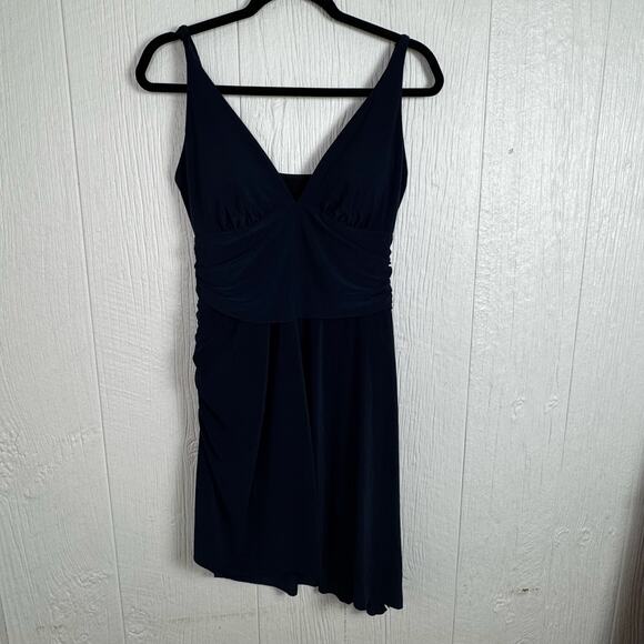 Magicsuit Swim Dress Plunge Navy Blue Size 14 Modest Beachy Resort Nautical - Picture 6 of 7